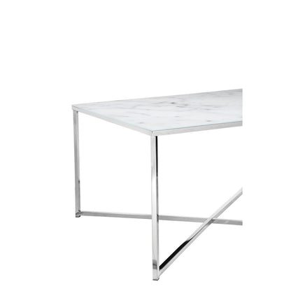 Salontafel 80x80x45 cm wit marmerlook glas metaal