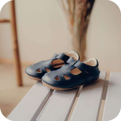 Babyschoenen leer klittenband marine