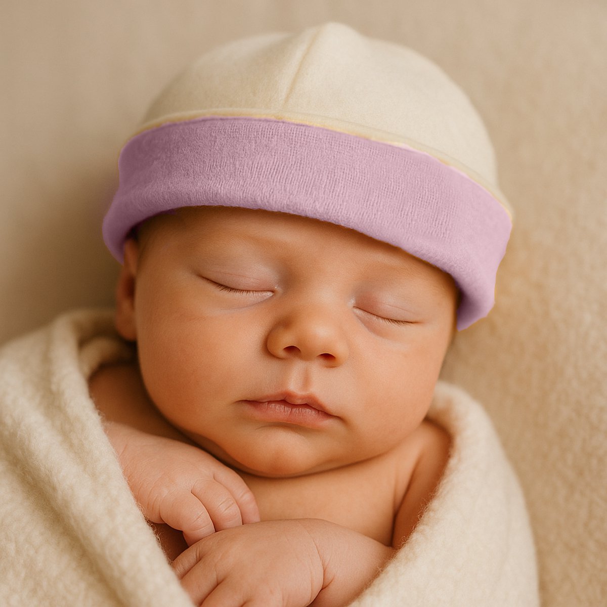 Newborn organic cotton hat white and pink