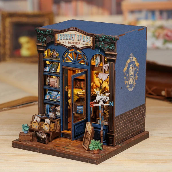 3D DIY huisje boekwinkel 15,5x16x18 cm hout