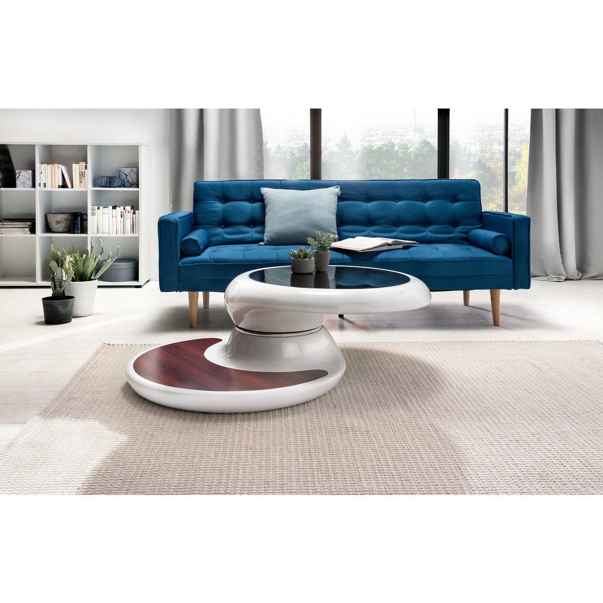 Salontafel 90x90x42 cm wit glasvezel draaibaar