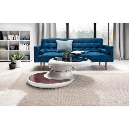 Salontafel 90x90x42 cm wit glasvezel draaibaar