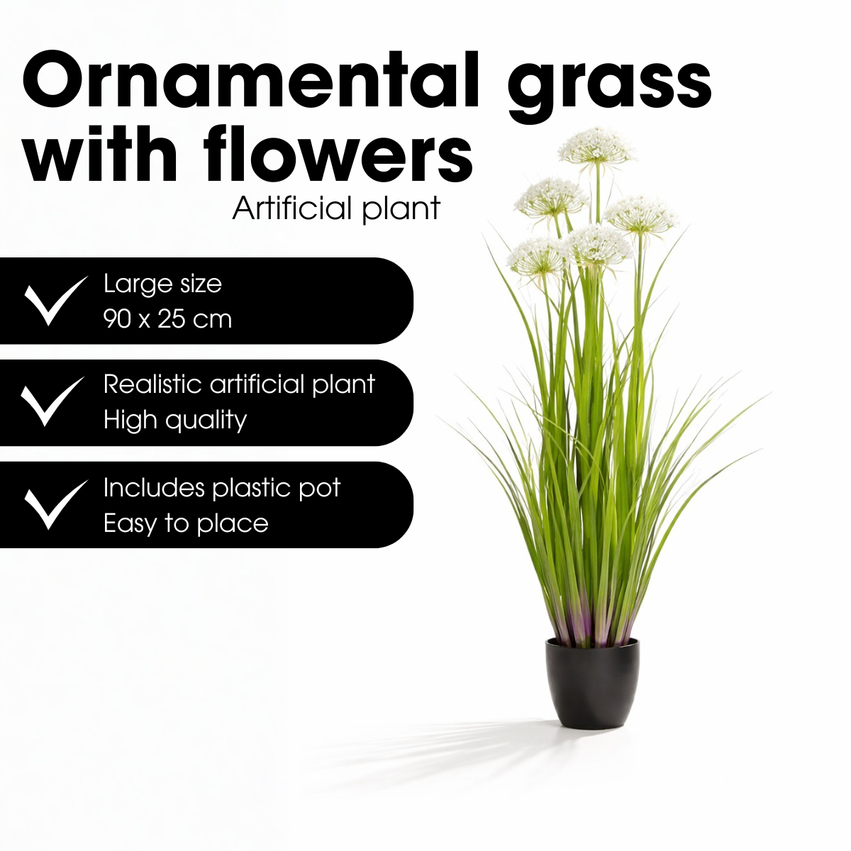 Kunstgras plant 90 cm groen wit