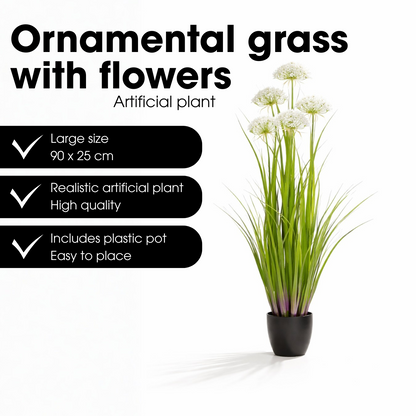 Kunstgras plant 90 cm groen wit