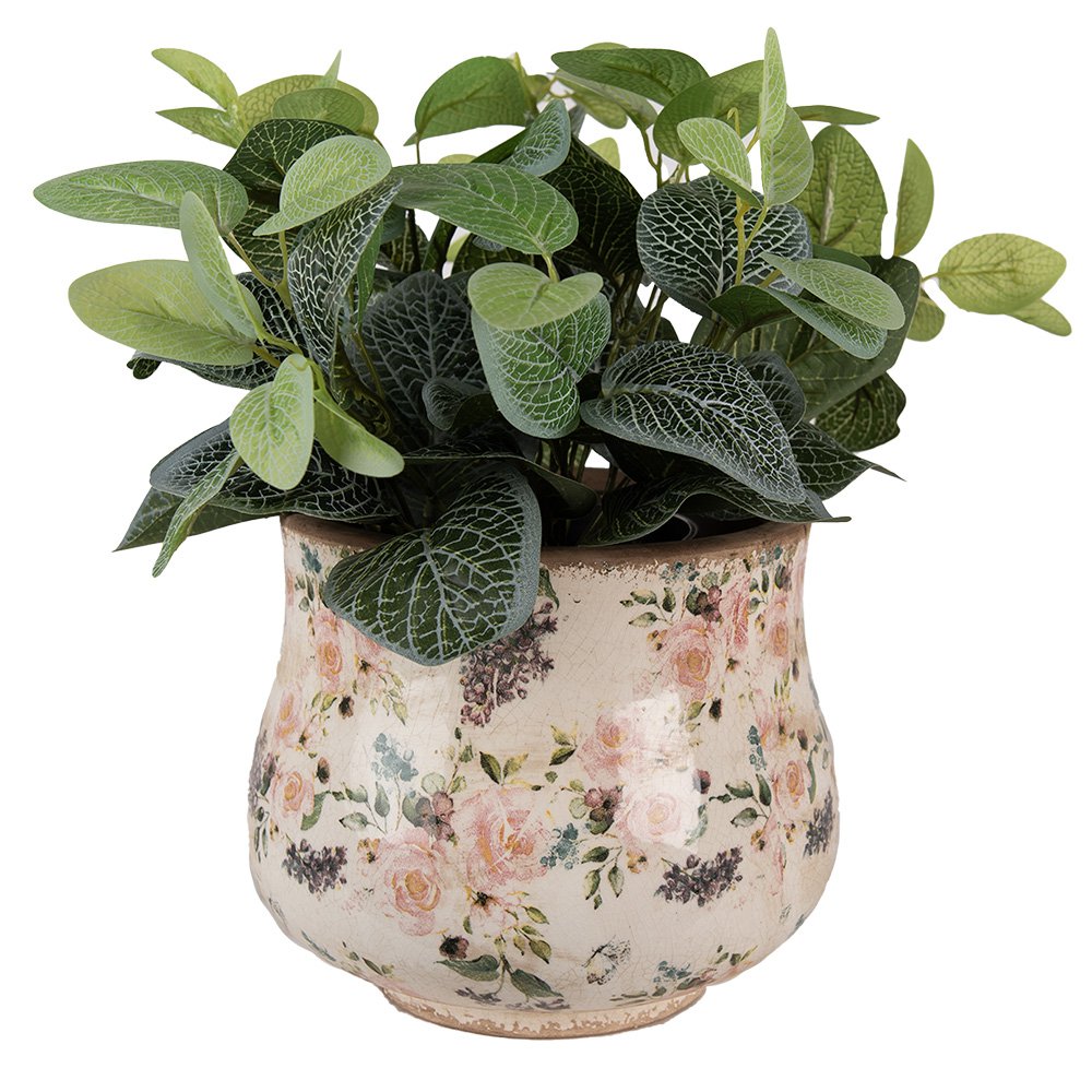 Bloempot Ø 22x18 cm Beige Roze Keramiek Bloemen Bloempot Binnen