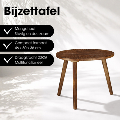 Bijzettafel mangohout 50x36x46 cm donkerbruin
