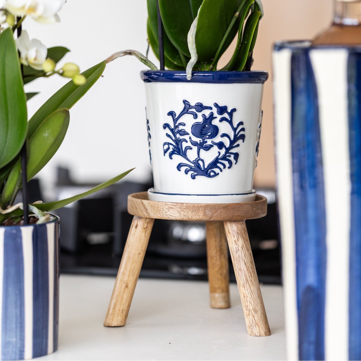 Bloempot keramiek Ø9 cm blauw wit