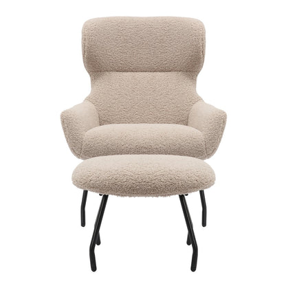 Fauteuil en kruk teddybont taupe