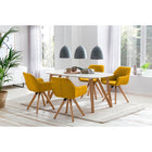 Eettafel 180x90 cm met 4 stoelen geel wit