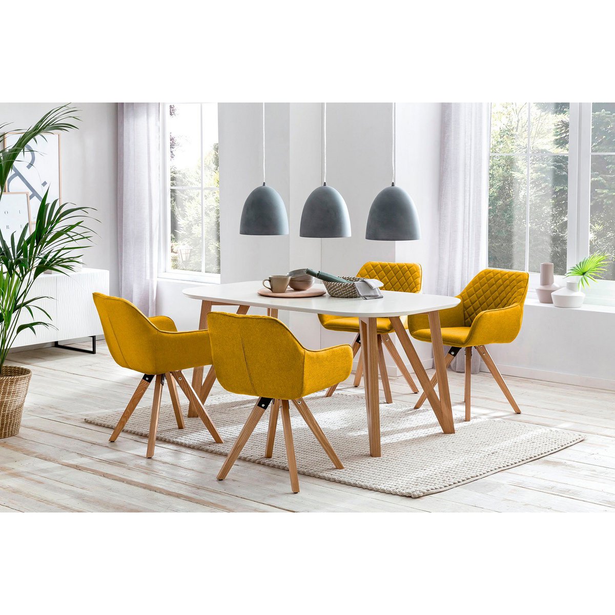 Eettafel 180x90 cm met 4 stoelen geel wit