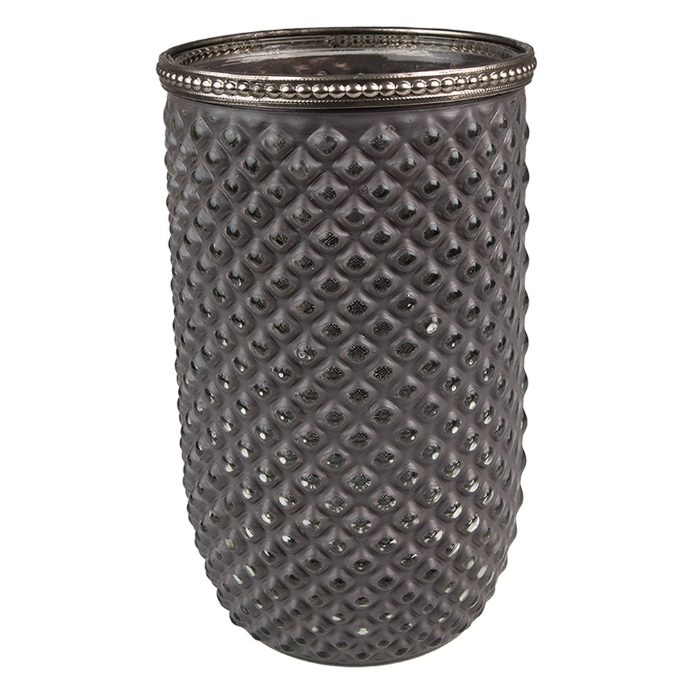 Theelichthouder grijs glas Ø 10x17 cm