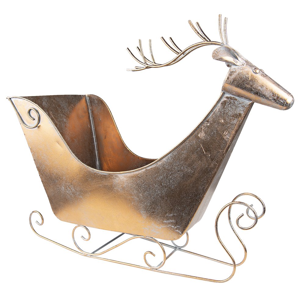 Decoratiebeeld rendier slee 54 cm koper metaal
