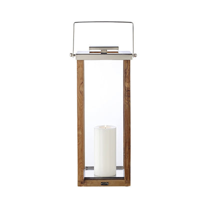 Lantaarn 70 cm hout RVS zilver