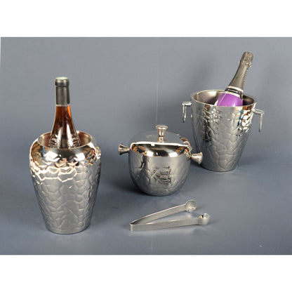 Ijsemmer zilver dubbele muur met tang 16x16x18cm