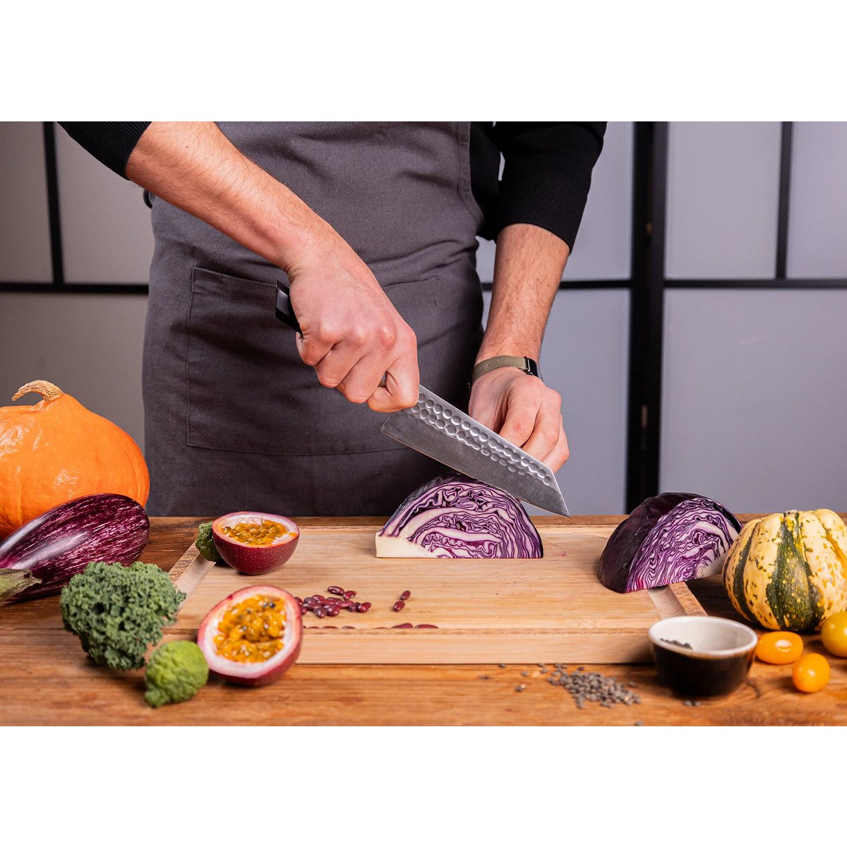 Koksmes Bunka Santoku 17 cm Japans staal ebbenhout