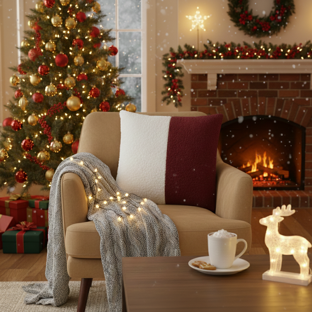 Red & White Plush – Cushion Cover – Christmas 45×45 cm – Urbane Hide