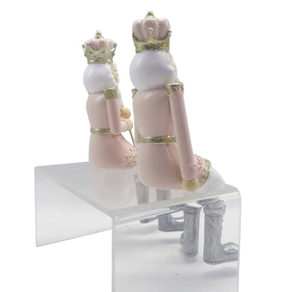 Notenkraker beeld set van 2 roze wit kunststof 6x6x12 cm