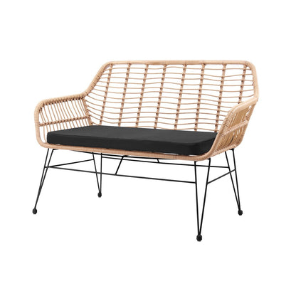 Bank naturel rotan look metaal frame 120x69x85 cm