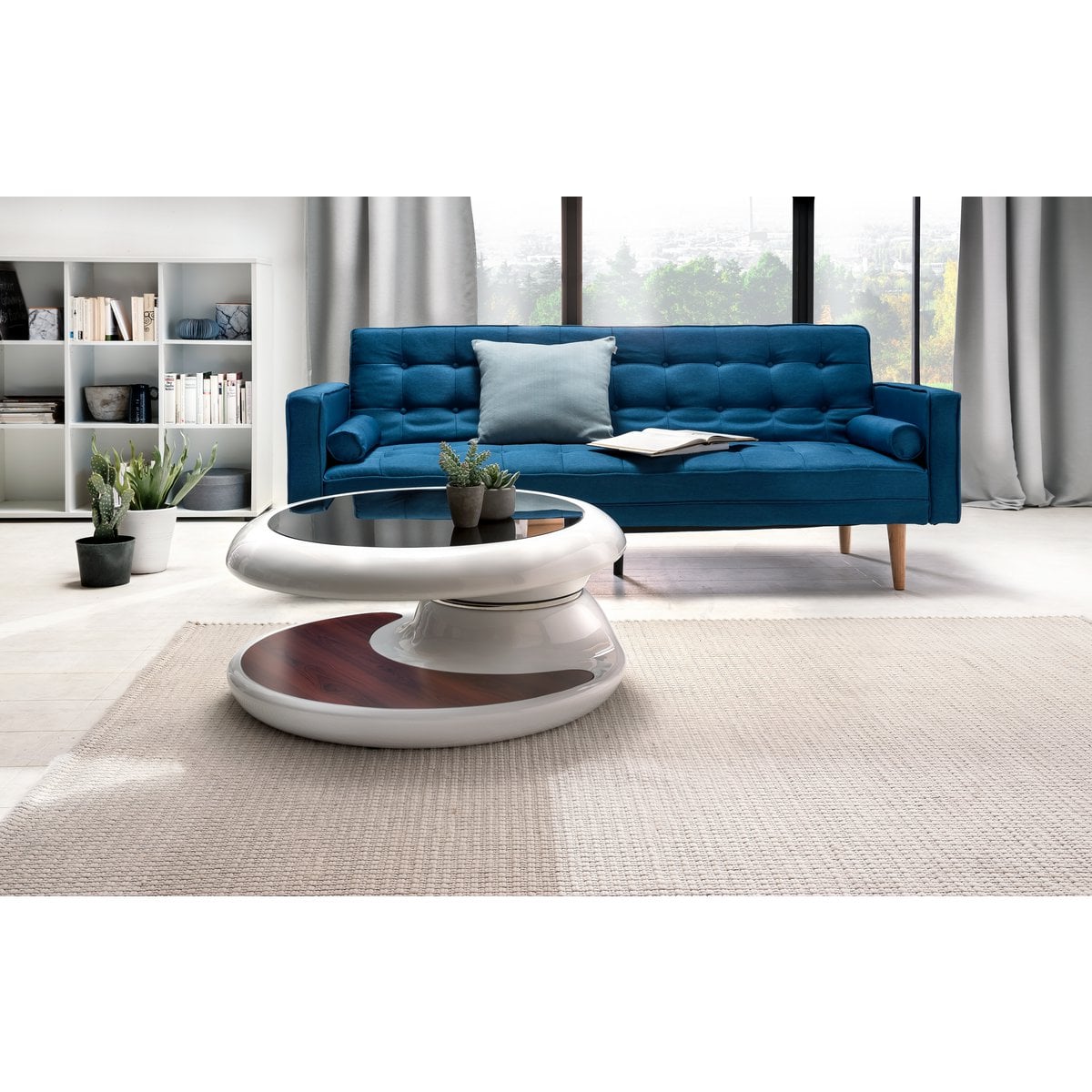 Salontafel 90x90x42 cm wit glasvezel draaibaar