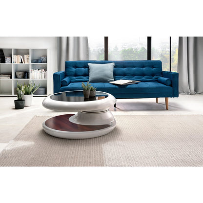 Salontafel 90x90x42 cm wit glasvezel draaibaar