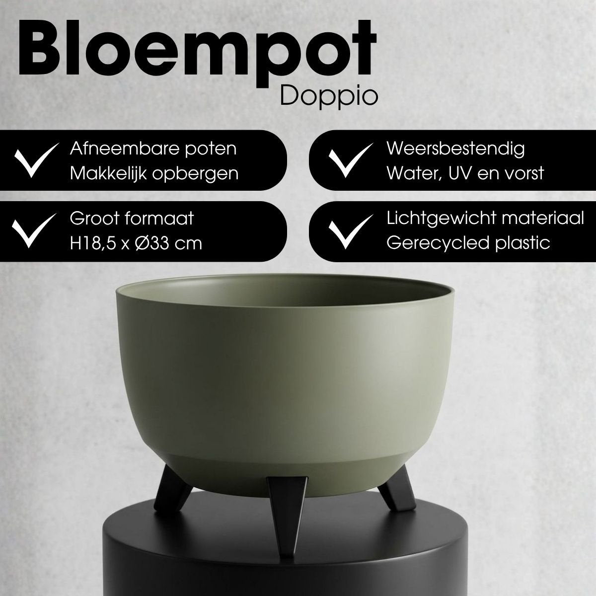 Plantenbak 33x18.5 cm lichtgroen gerecycled plastic