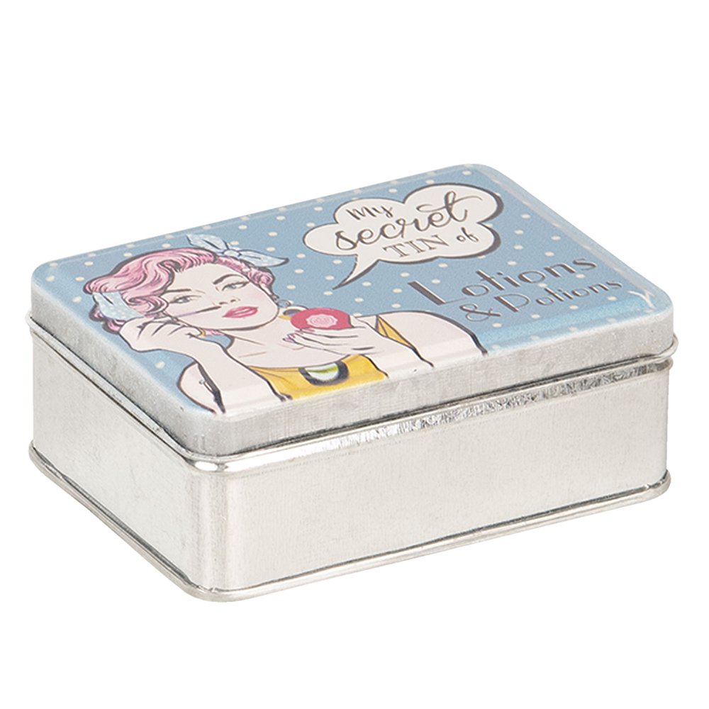 Bewaardoos metaal 11x8x4 cm zilver blauw