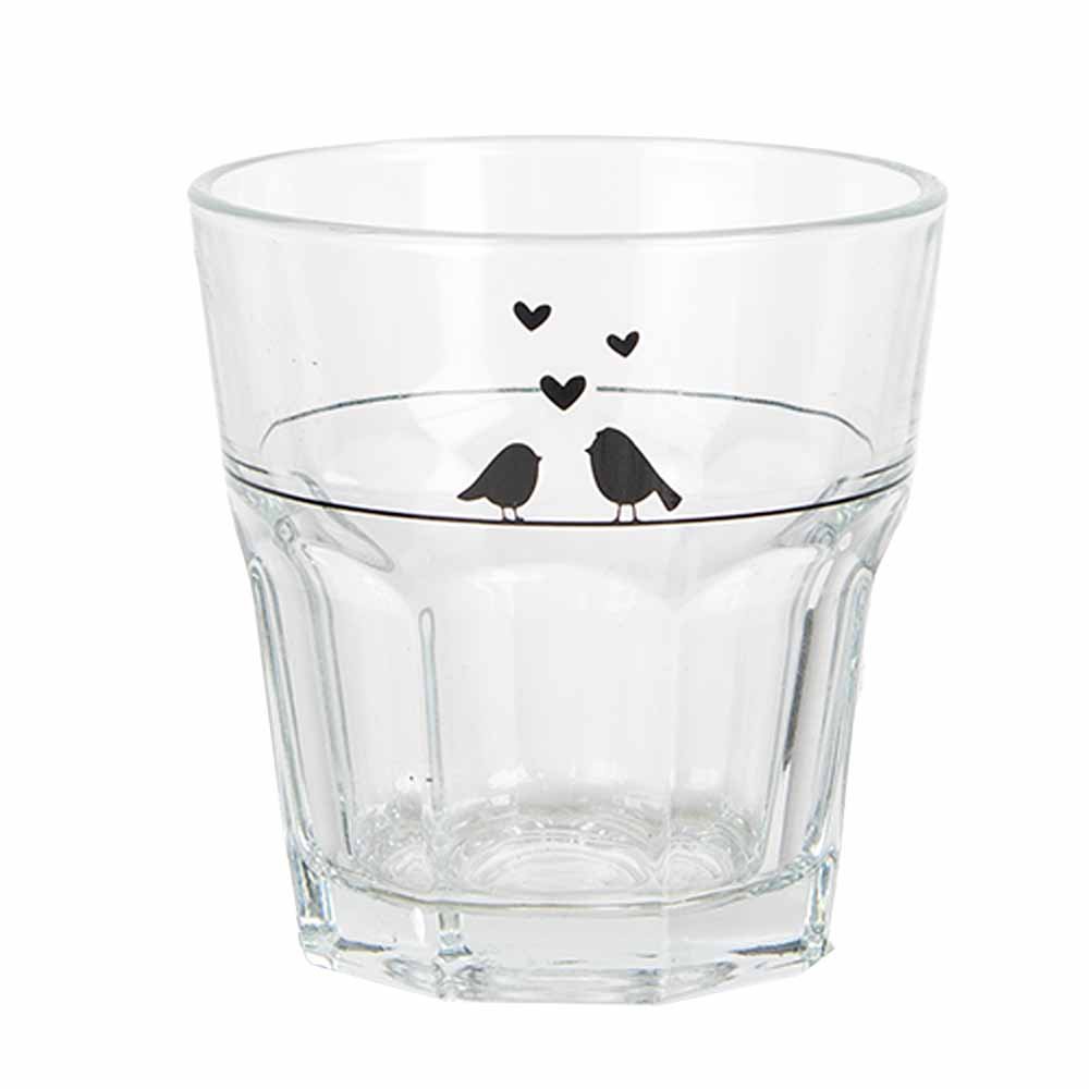 Waterglas 200 ml transparant glas met vogels