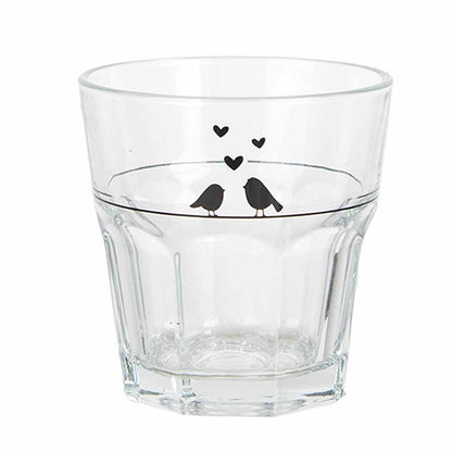 Waterglas 200 ml transparant glas met vogels