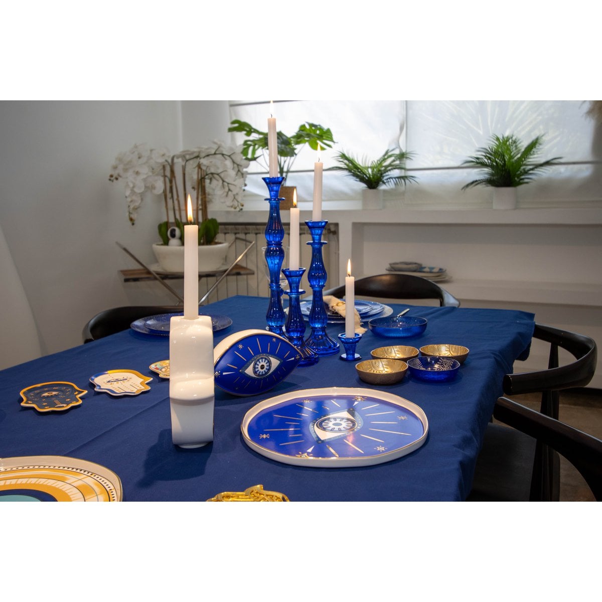 Kandelaar blauw glas 31 cm