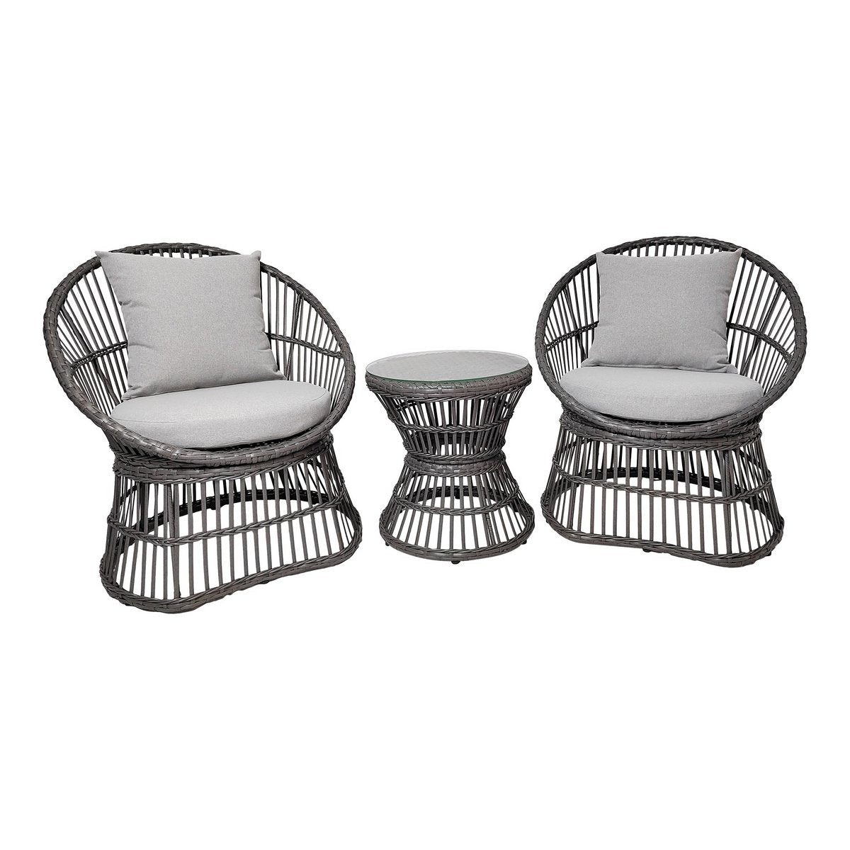 Loungeset rotan grijs 48x64x76 cm met kussens