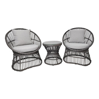 Loungeset rotan grijs 48x64x76 cm met kussens