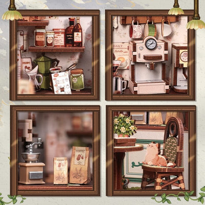 3D DIY huisje Sunny Café 15,5x16,2x20,3cm hout