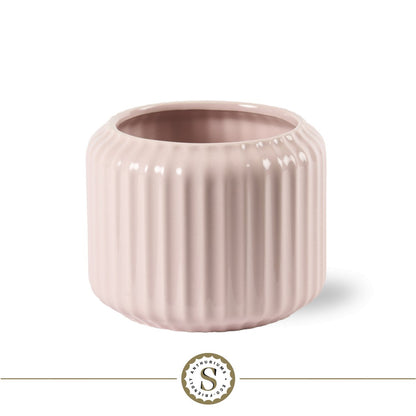 Sierpot keramiek 16 cm pastel pink ribpatroon