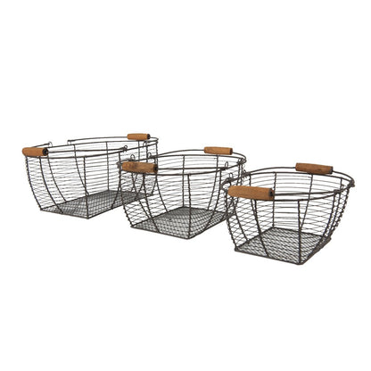 Opbergmand set van 3 bruin ijzer 35x26x14 cm