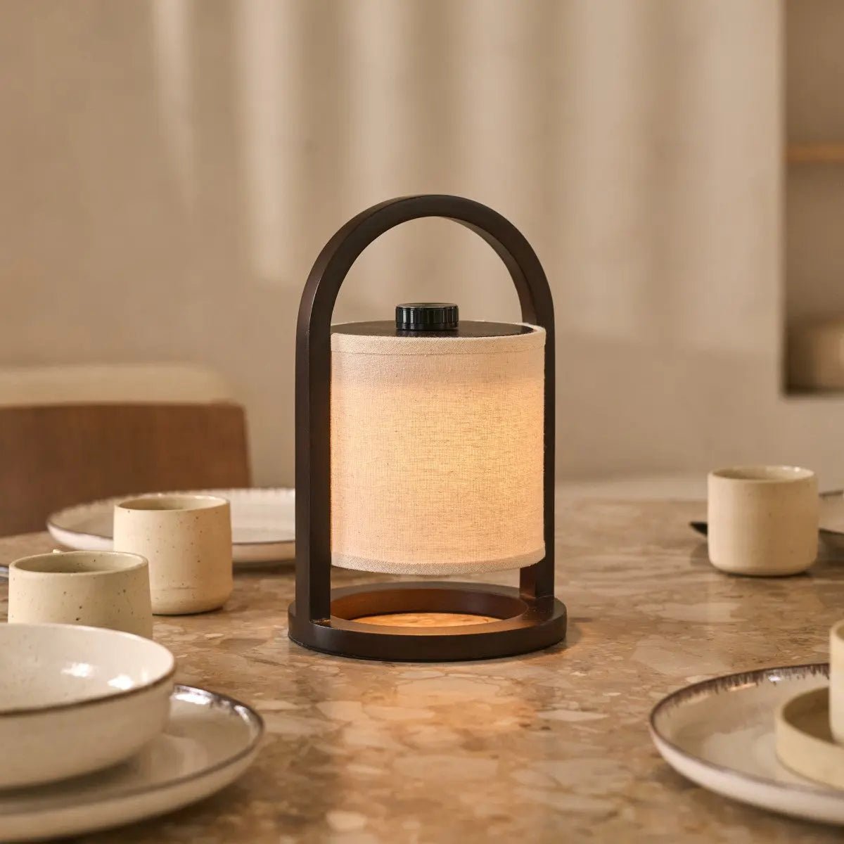 Tafellamp River Ø18x27 cm rubberwood donkerbruin oplaadbaar