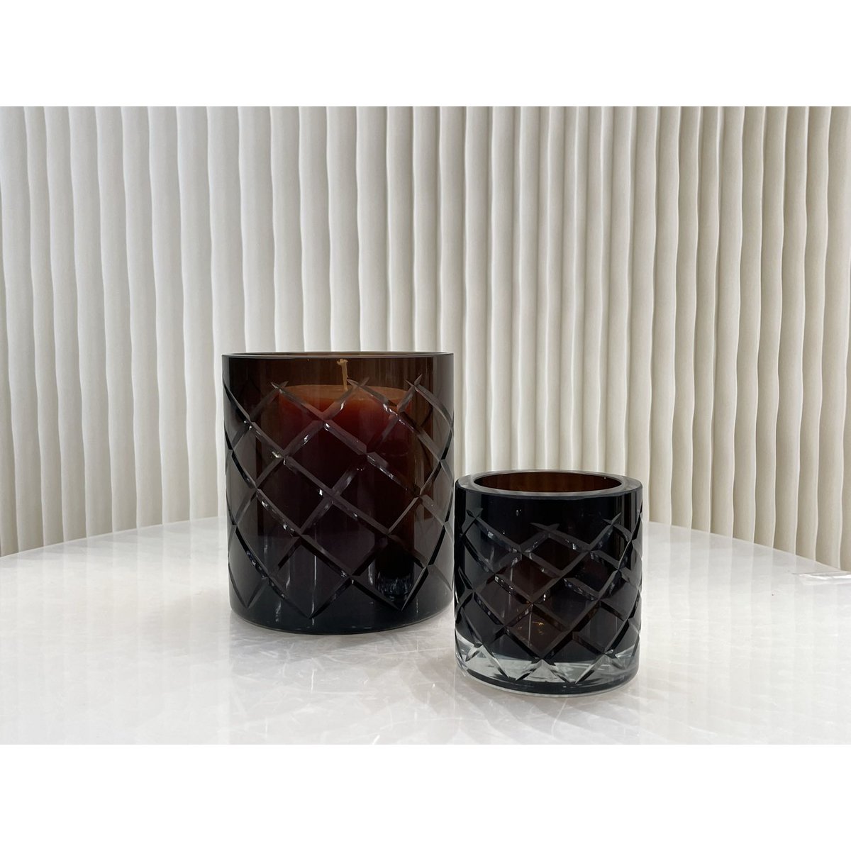 Windlicht klein bruin glas kristal Ø5x8 cm