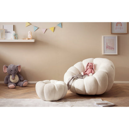 Armchair and ottoman set made of white teddy fur