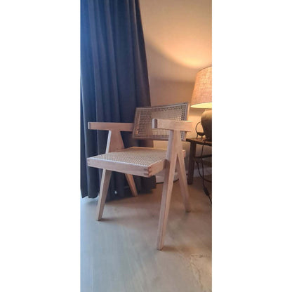Luxury Design Chair Pierre Jeanneret Walnut Rattan Chandigarh
