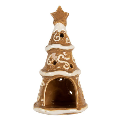 Waxinelichthouder kerstboom 8x15 cm bruin keramiek