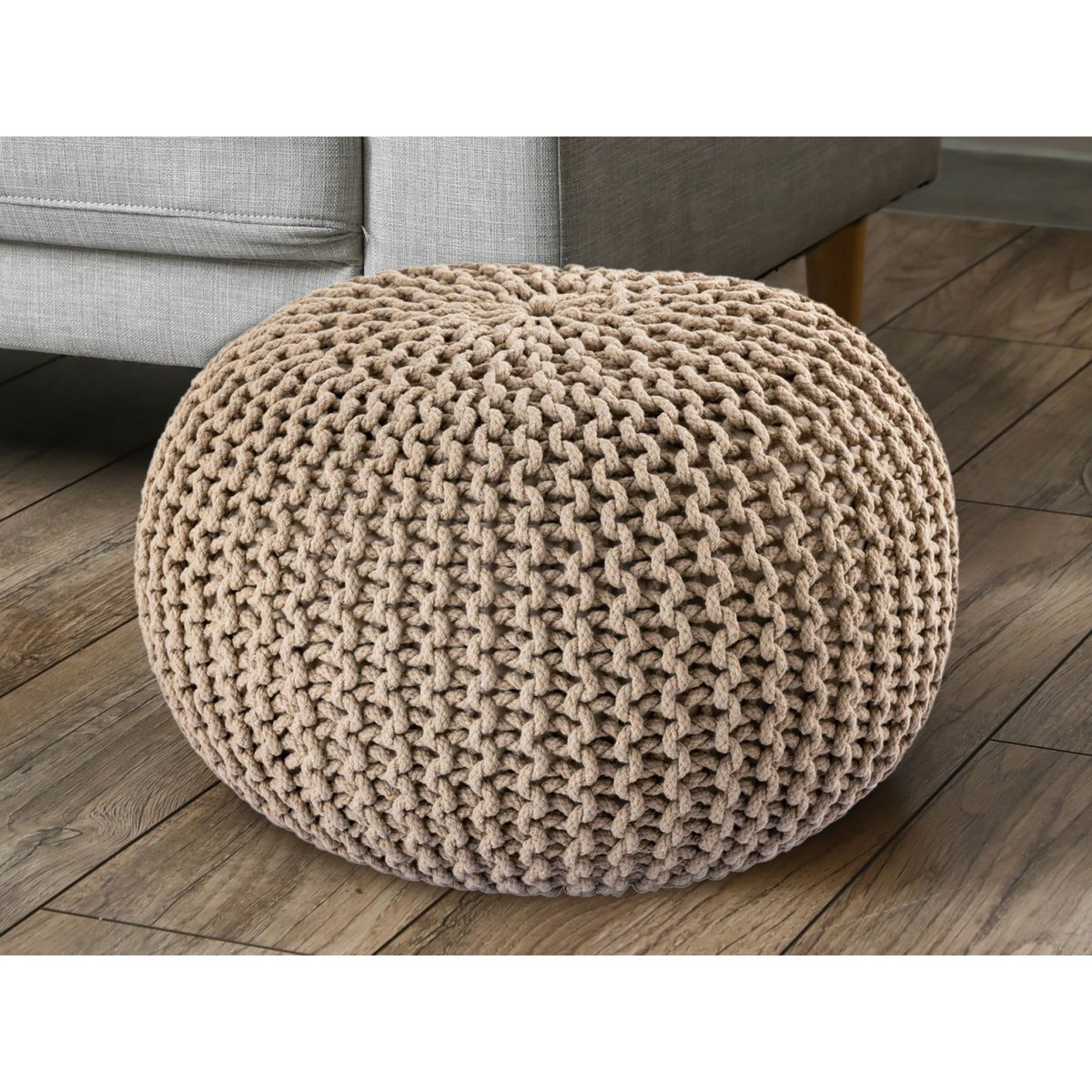 Pouf Ø 55 x 37 cm gebreid gerecycled katoen