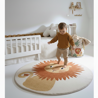 Rond kindertapijt Tiaggo leeuw