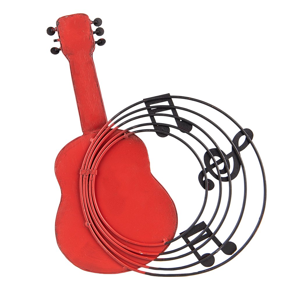 Wall Clock Guitar 28x22 cm Red Metal Wall Clock