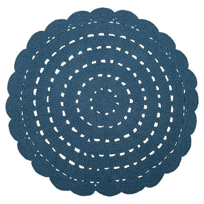 Vloerkleed rond 120 cm katoen blauw gehaakt