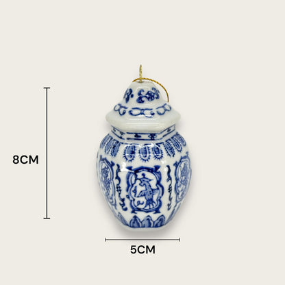 Blue and white porcelain mini Christmas ornament