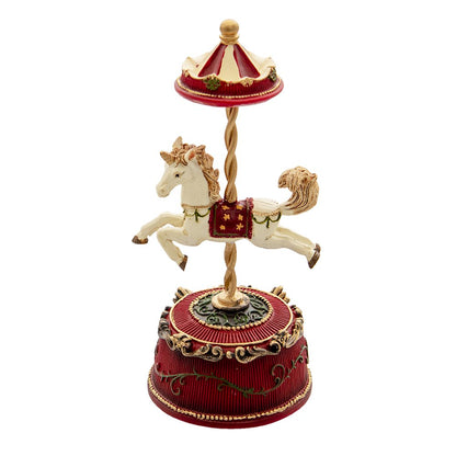 Muziekdoos paard 9x21 cm rood polyresin