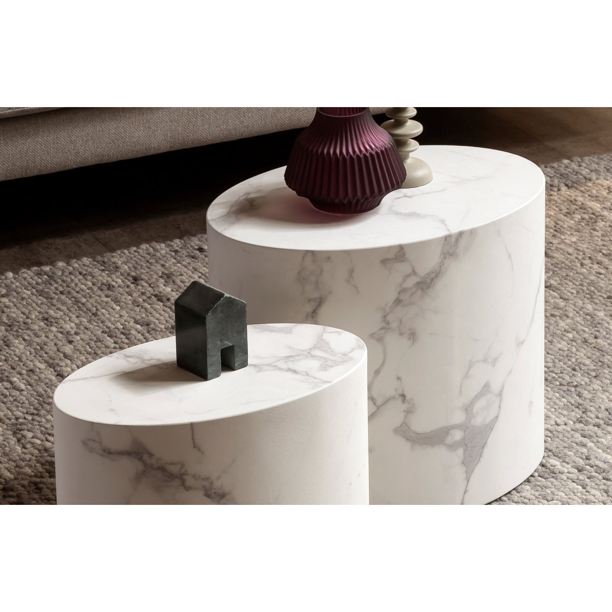 Salontafel set 2 stuks marmerlook wit