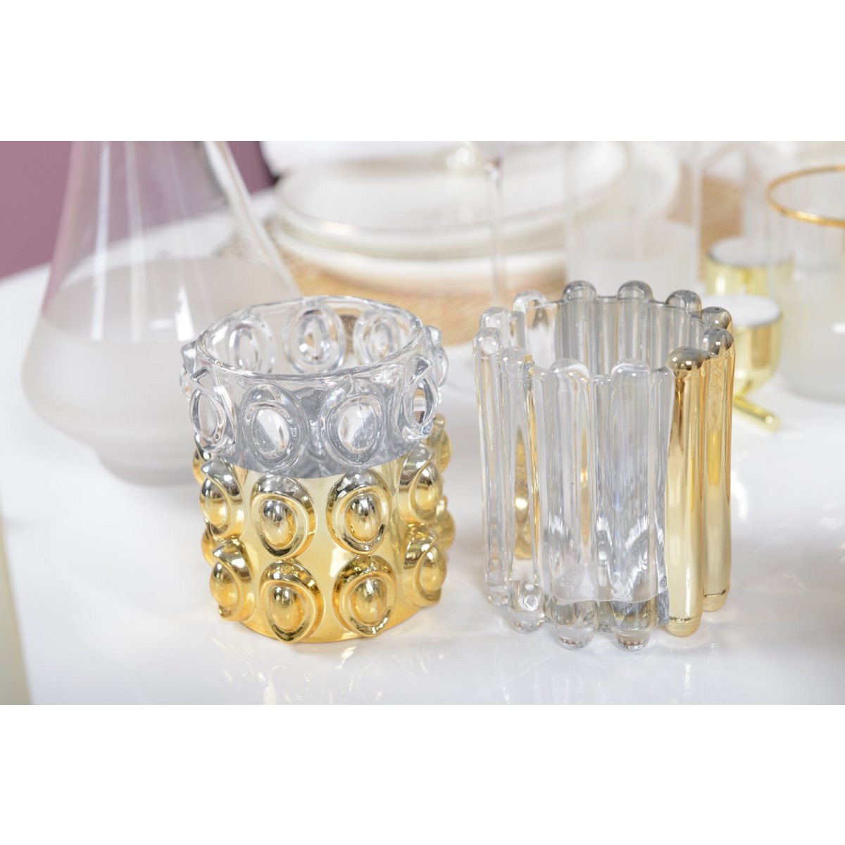 Kandelaar glas goud 9,5x9,5x10 cm