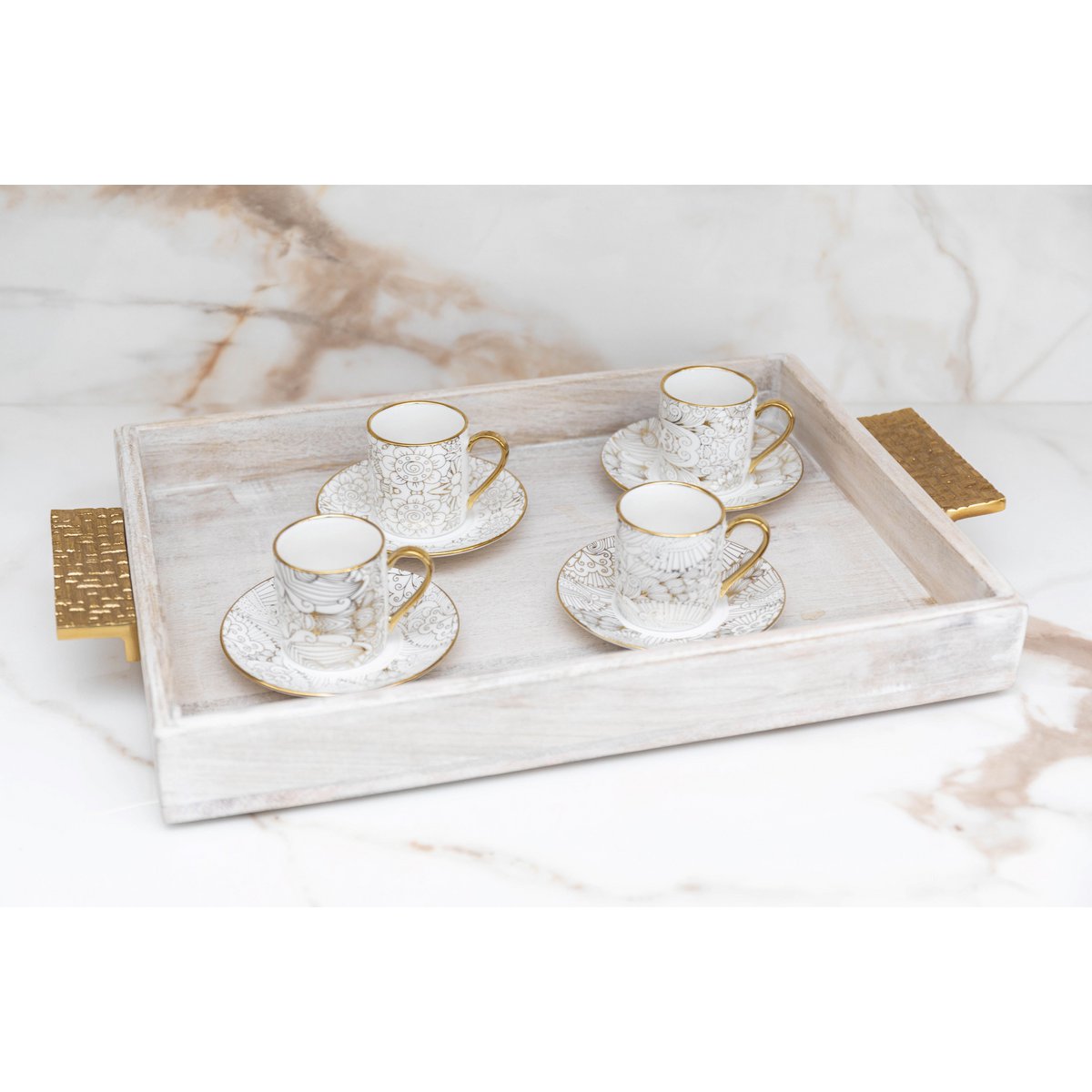 Kopjes met schotels 4 stuks keramiek wit 11x11x7 cm