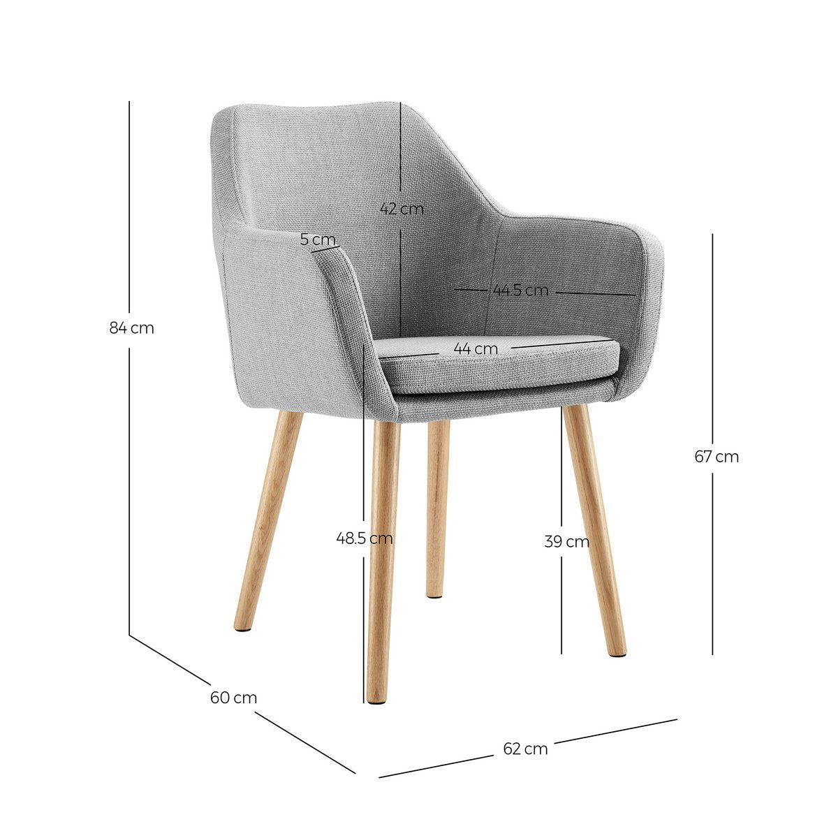 Fauteuil structuurstof lichtgrijs massief eikenhout
