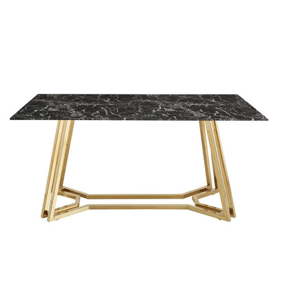 Eettafel 160x90x76 cm glas marmerlook goud